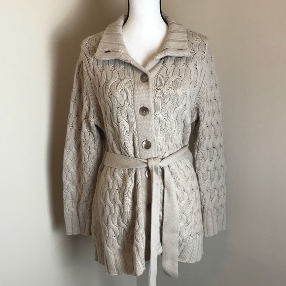 J. Jill Sweaters - J.Jill Tan Cable Knitted Sweater Cardigan Size S